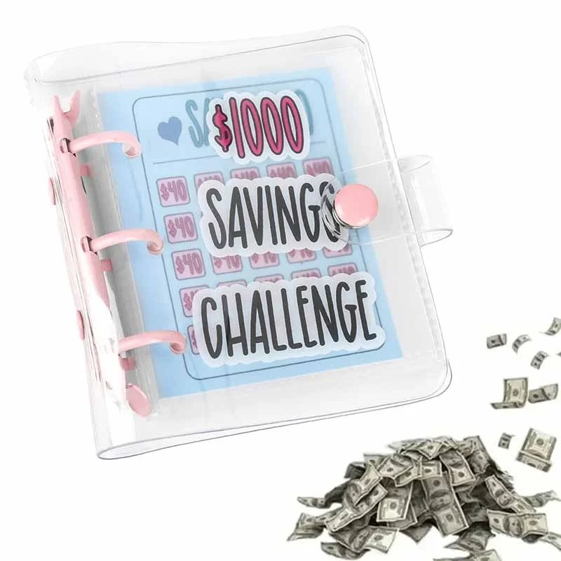 1000 Money Saving Binder Challenge Loose-Leaf Notebook Binder Housing Budget Planner Cash Budget Envelope Savings Challenge PVC