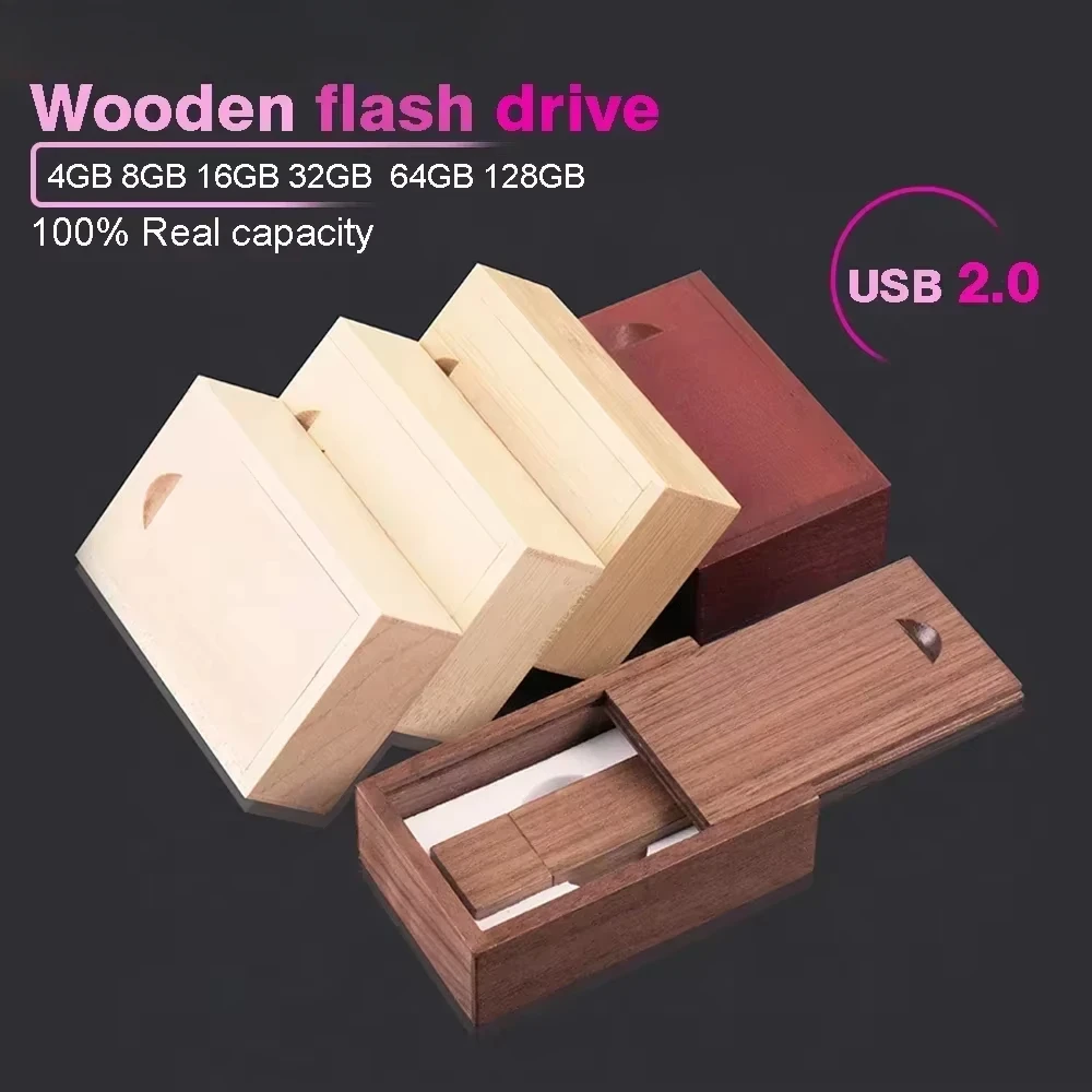 

Красивый деревянный USB-накопитель 128 ГБ, модная подарочная коробка, 64 ГБ, 100% настоящая емкость, ручка-накопитель, 32 ГБ, креативный U-диск, 16 ГБ