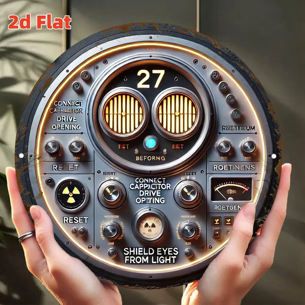 Steampunk 2D Flat Mechanical Control Panel, Round Aluminum Metal Wall Art, Realistic Lever Design Dashboard Replica