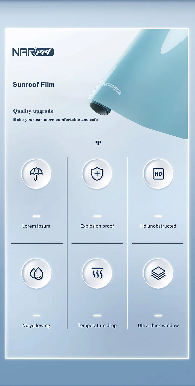 NARPPF 자동차 선루프 보호 필름 블랙 자동차 루프 스카이라이트 아이스 아머 신축성 있는 라이트 블루 아이스 아머 필름