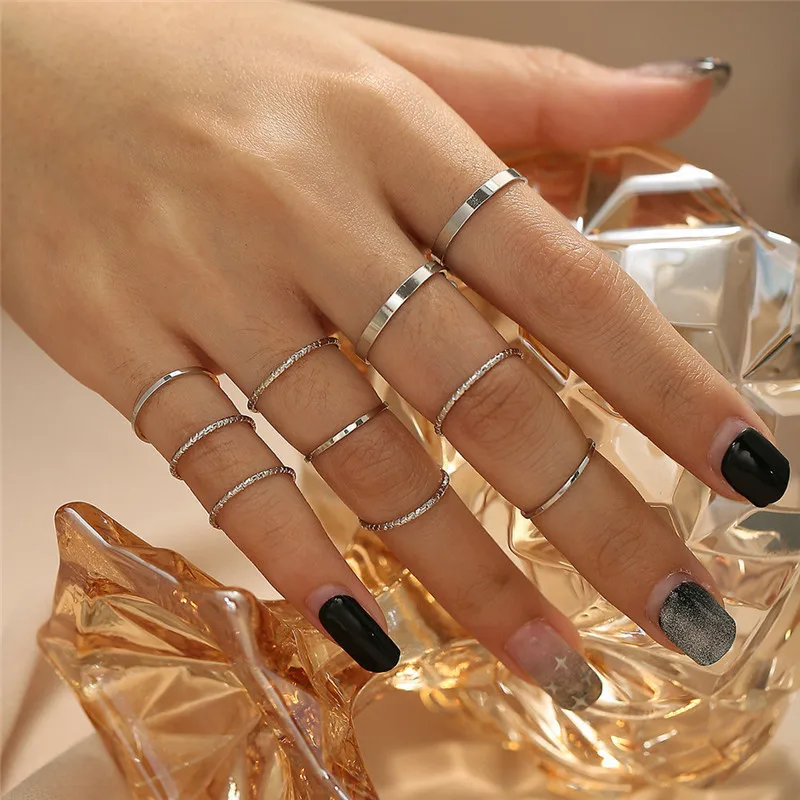 LETAPI 10pcs/ser Fashion Simple Design anillos Vintage Gold Silver Color Joint Rings Sets for Women Jewelry Gifts