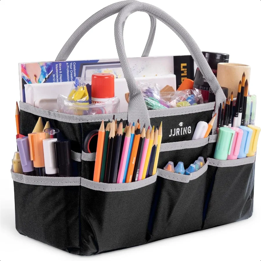 

Craft and Art Organizer Tote Bag 600D Sier Nylon Fabric Art Caddy with Pockets for Art Craft Sewing Medical and Office plies St