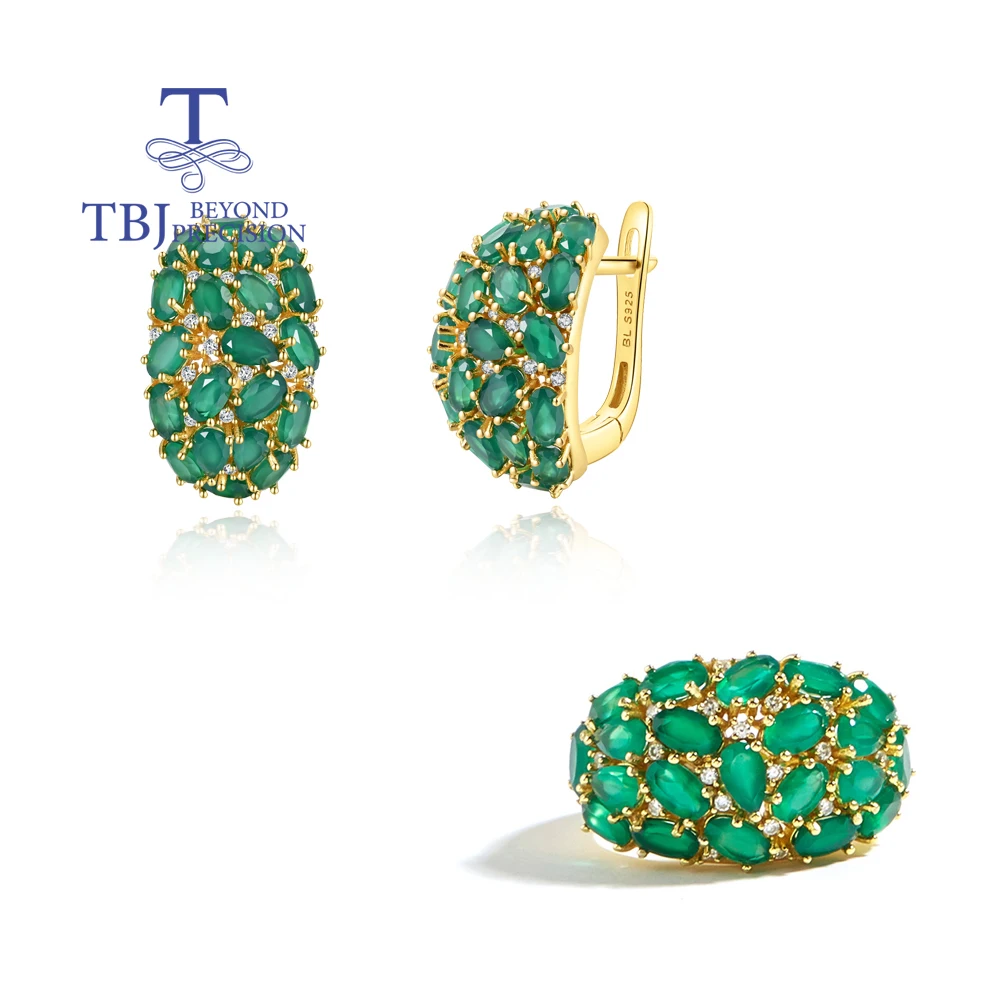 Luxury Noble multi-gem Natural green agate Ring Earrings set Light luxury gorgeous women anniversary & banquet & birthday gift