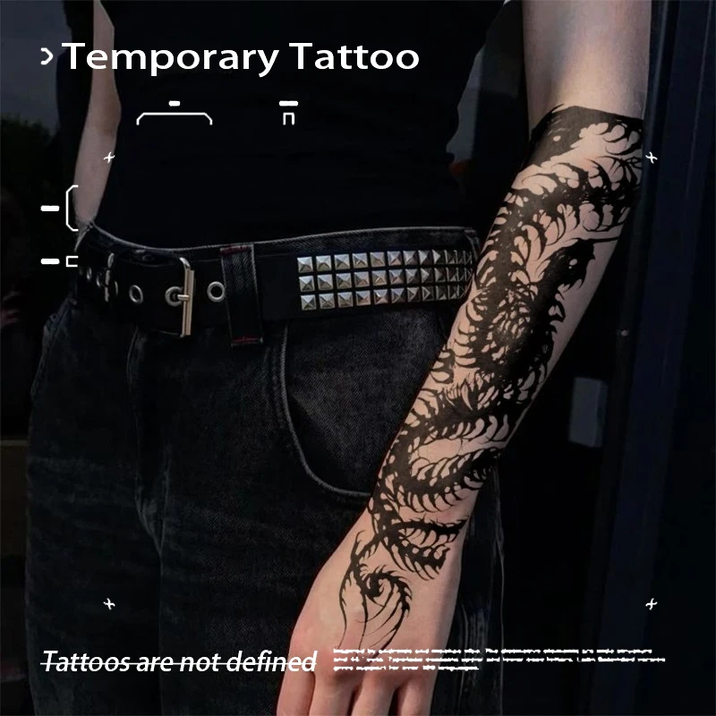 Temporary Tattoos Fake Tatto for Women Men Waterproof Dark Gothic Skull Snake Herbal Juice Tattoo Sticker Fancy Toys Stickers
