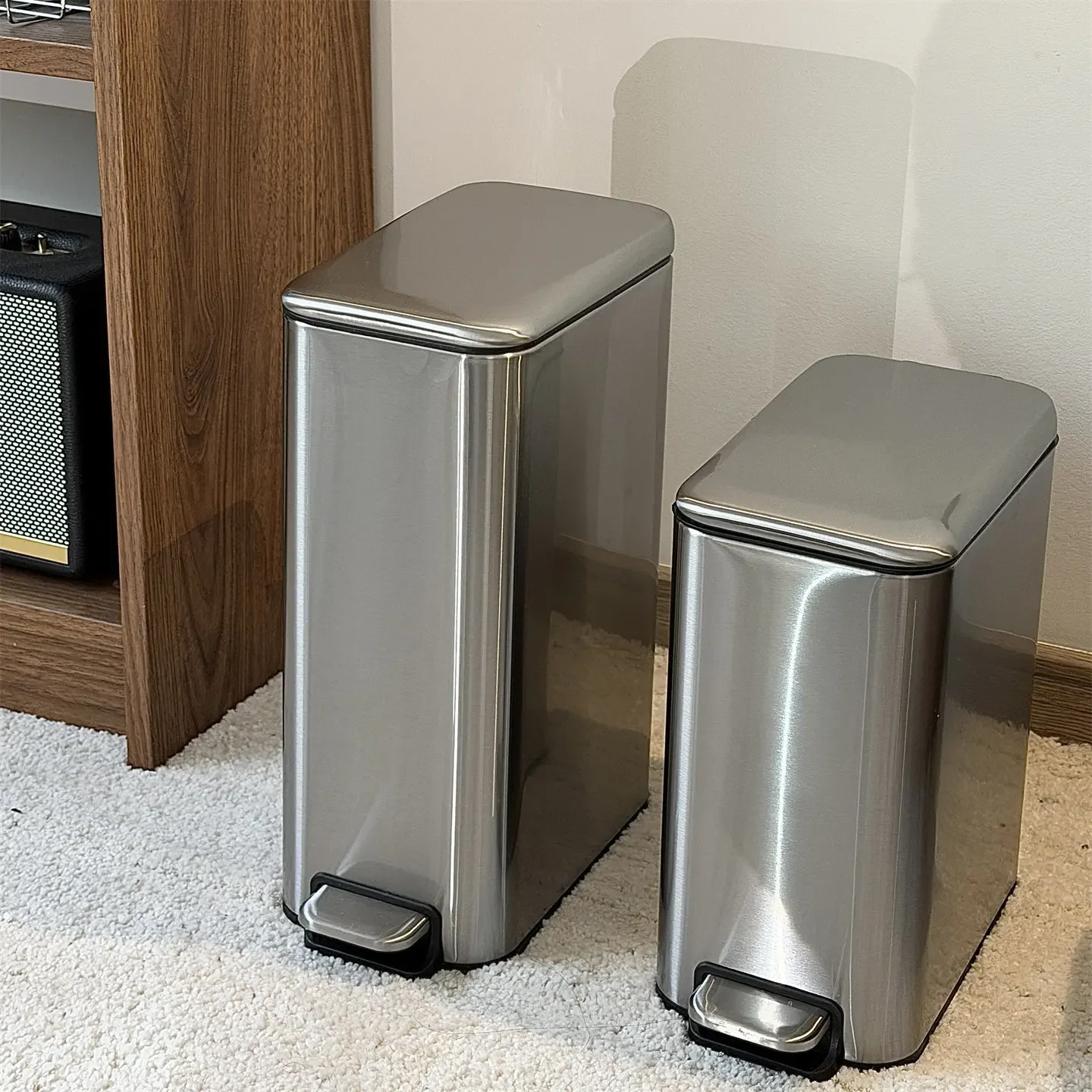 Narrow Gap Stainless Steel Step Trash Can Slim Pedal Garbage Bins for Bathroom Kitchen Bedroom Space-Saving Home Waste Container