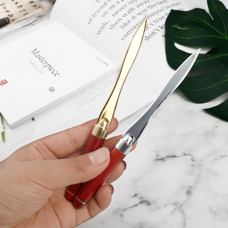 Retro Cut Paper Knife Letter Opener Wooden Metal Handle Convenient Knife For Opening Document Envelopes Paper Cutter