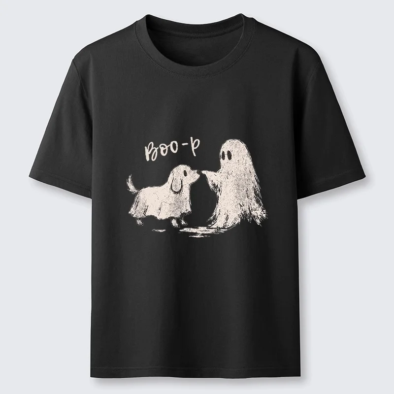 Fun and Cute Funny Ghost Dog Classic T-shirt Cartoon Pattern Pure Cotton Men's and Women's Same Style Loose Short Sleeve Casual