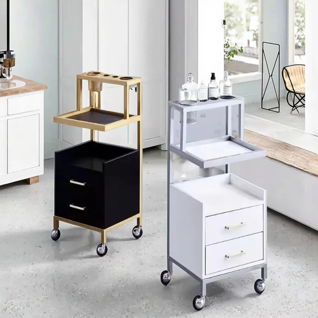 

Modern Luxury Stainless Steel Salon Furniture Rolling Hair Styling Cart Trolley 4-Wheel 360-Degree Rotation Beauty Tools