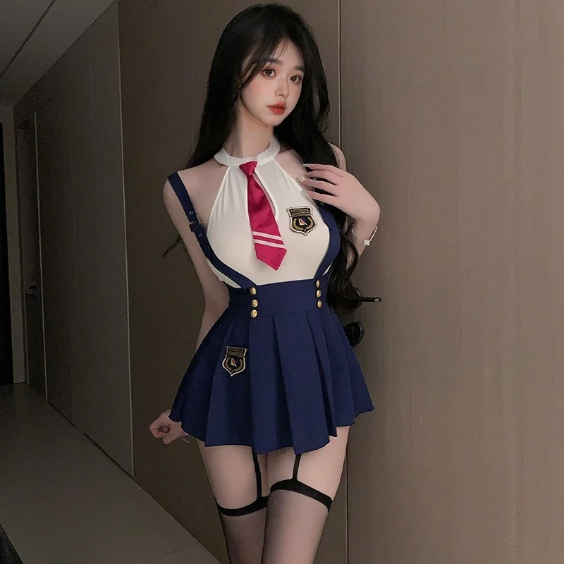 

M-3XL Large Size SchoolGirl Lingerie Set Women Roleplay Sexy Student Uniform Tie Top and Mini Skirt College JK Campus Cosplay