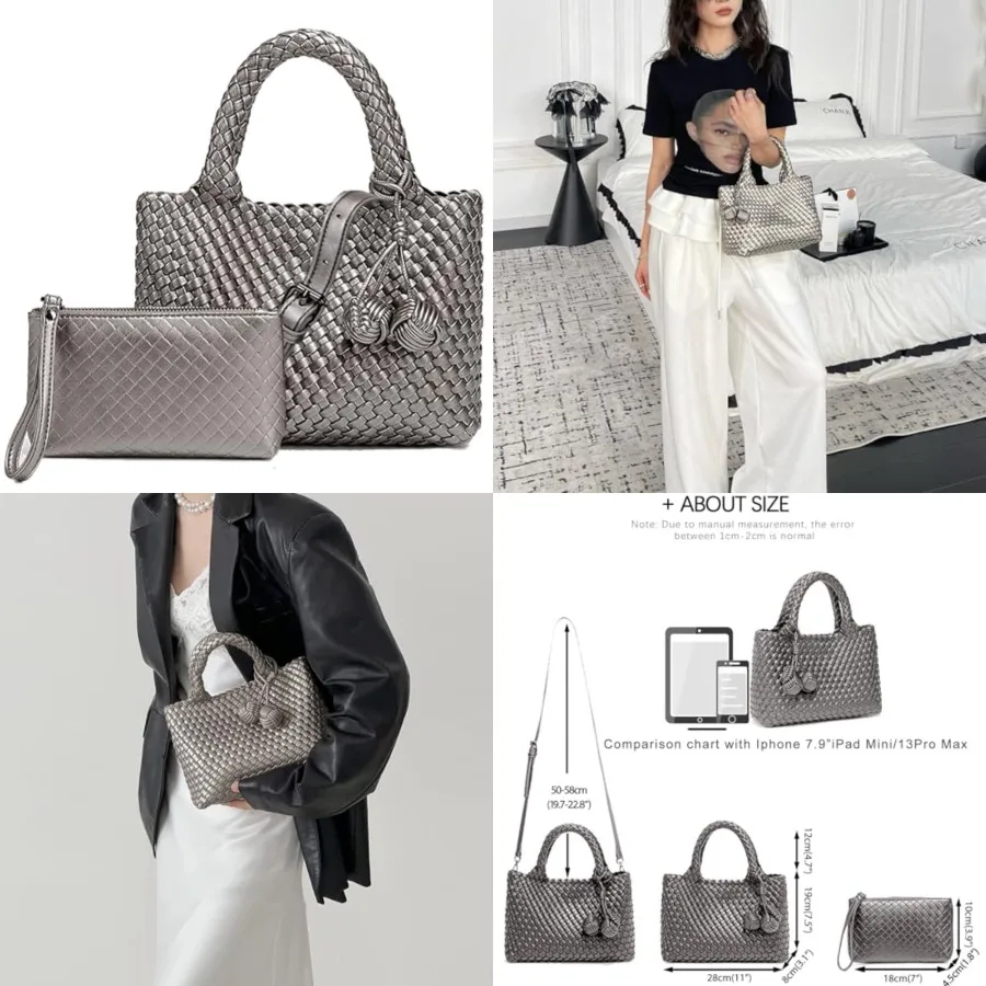 Woven Tote Bag for Women with Coin Purse, Foldable Chain Small Crossbody Handbags, Fashion Shoulder Bag, Hobo Satchel