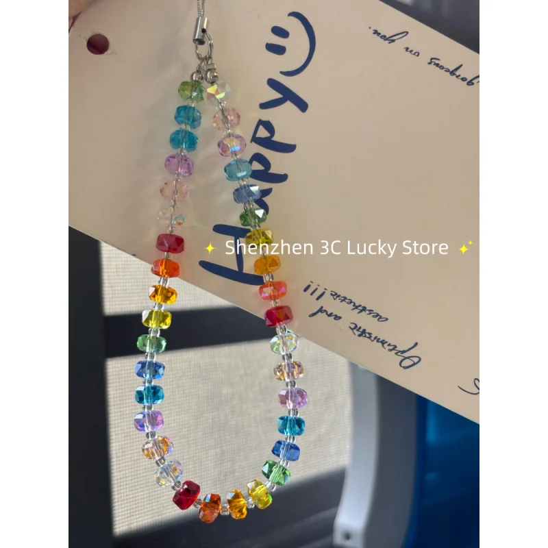 

INS Cute Bling Color Bead Phone Charm Chain For Phone Case For CCD Straps Accessories Anti-Lost Keychain Lanyard Pendant Jewelry
