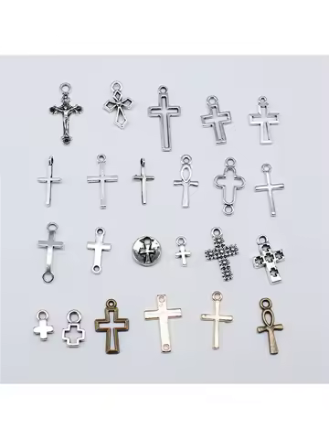 40pcs Tibetan Bronze Silver Color Pendants Antique Jewelry Making DIY Handmade Craft Small Cros... product image