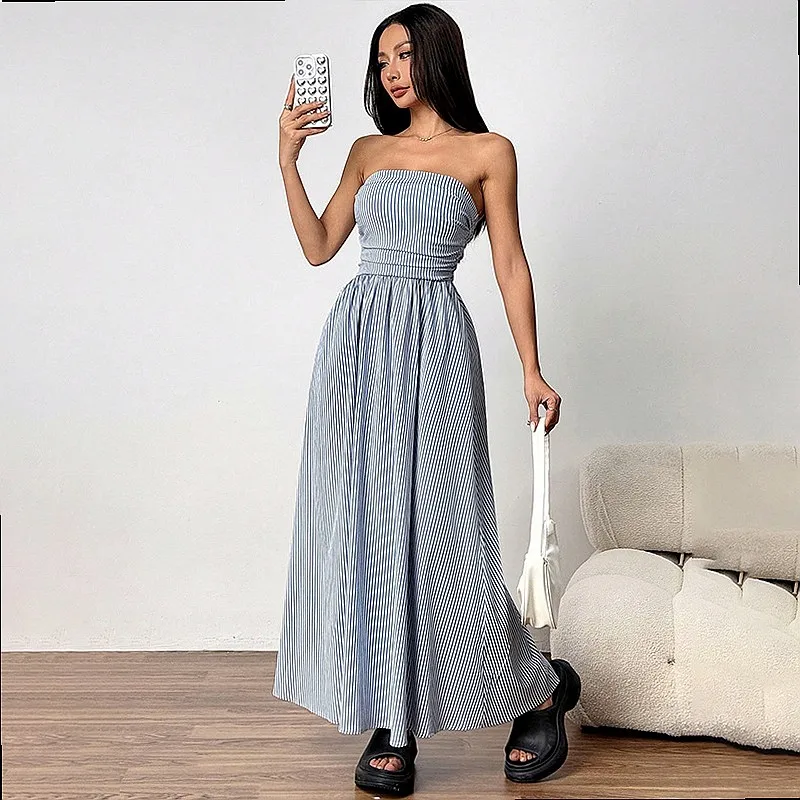 Strapless Long Dress with Pockets, Fashionable Bodycon Jumpsuit Playsuit for Women, Summer Elegant Evening Dress
