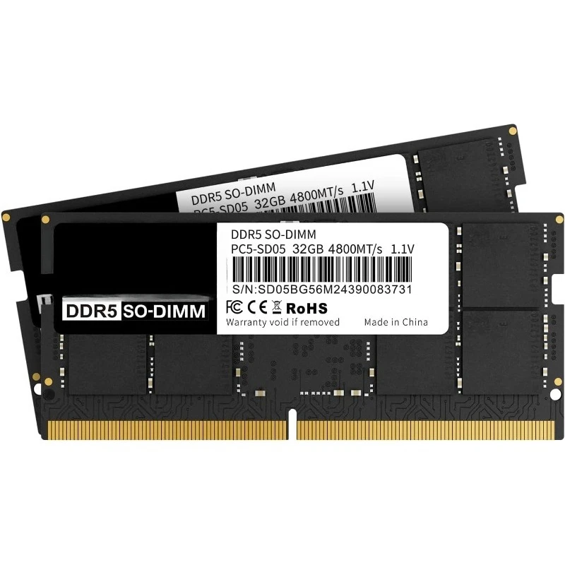 

Совместим с комплектом памяти DDR5 4800 МГц, 64 ГБ (2 x 32 ГБ), CL40 1.1V SODIMM, 262-контактный модуль памяти для ноутбука