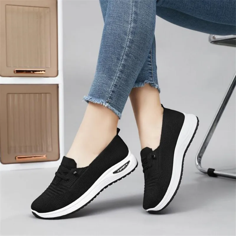 Women's Mesh Breathable Loafers Comfort Light Sneakers Solid Color Summer Ladies Walking Casual Flat Shoes