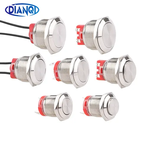 16/19/22mm Waterproof Metal Push Button Switches Latching Locking 1NO Brass nickel plated With Wires/Pin/Screw Terminal