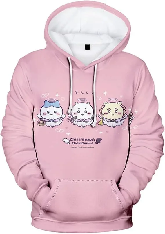 2027 Niedlicher Chiikawa Usagi Hamburger-Print Hoodie Anime Cartoon 3D Pullover Sweatshirt Langarm Freizeit Kapuzenpullover Familien-Set – Detail 9