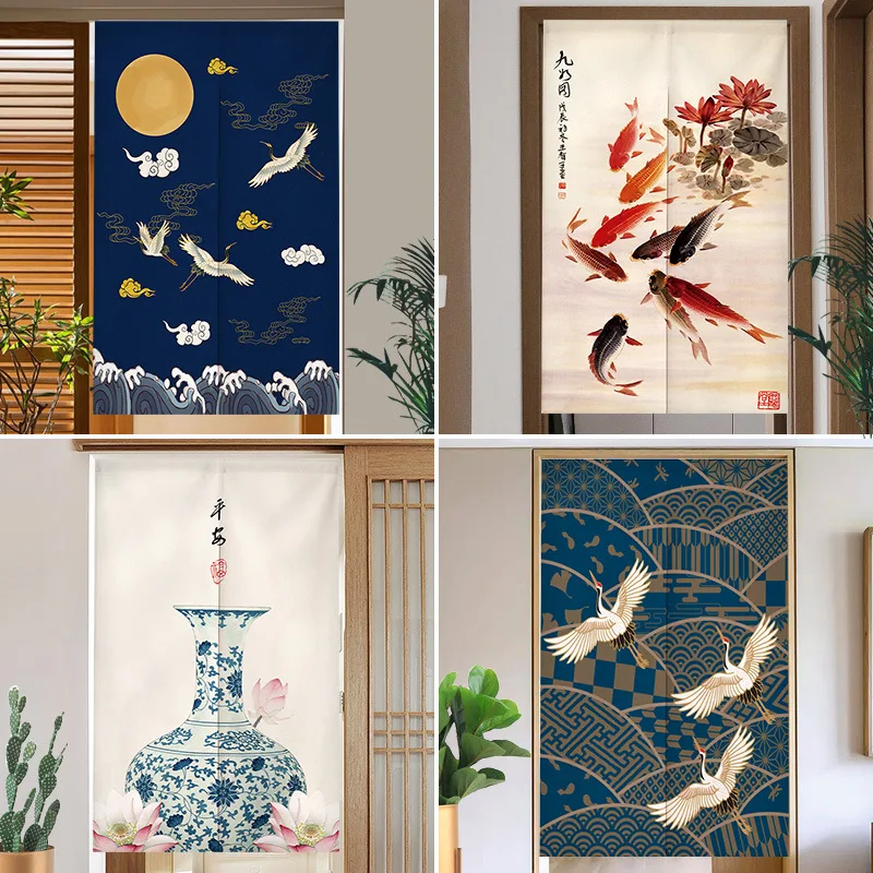 Cortina para vestidor de serie japonesa, partición de privacidad, cortinas para puerta, entrada de cocina, media cortina colgante de lino Noren