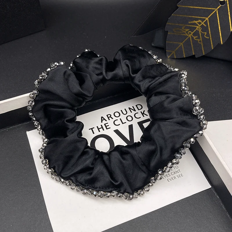 

Large intestine headband satin high-end black crystal French retro hair tie headband flower hair tie for women