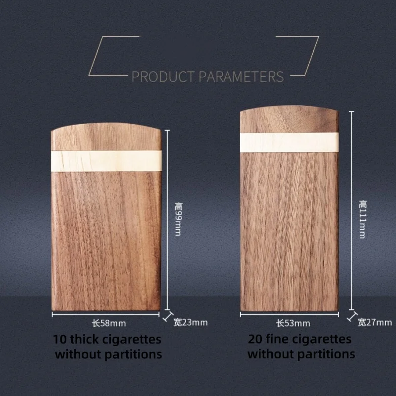 Walnut Wood Cigarette Case Box Smoker's Gift Wooden Holder Container Storage for Cigarettes