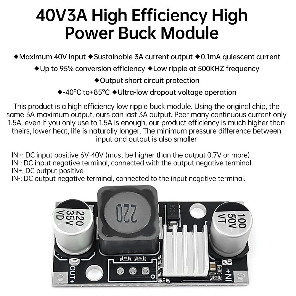 ตัวแปลงบั๊กแบบปรับได้ DC-DC DC6-40V เป็น3.3V 5V 9V 12V 24V 3A สเต็ปดาลงโมดูลแหล่งจ่ายไฟที่เสถียร