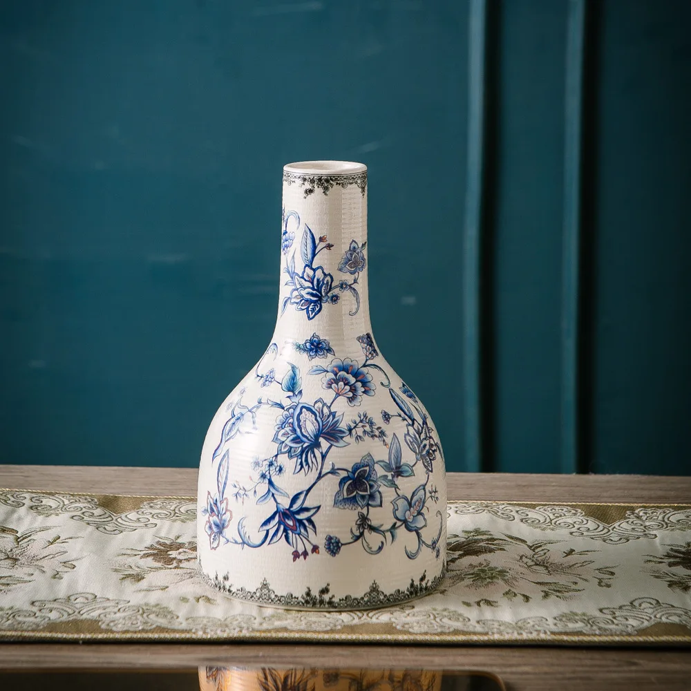 Blue and White Porcelain Vases with A High-end Feel New Chinese Ceramic Ornaments American Retro Living Room Decorations