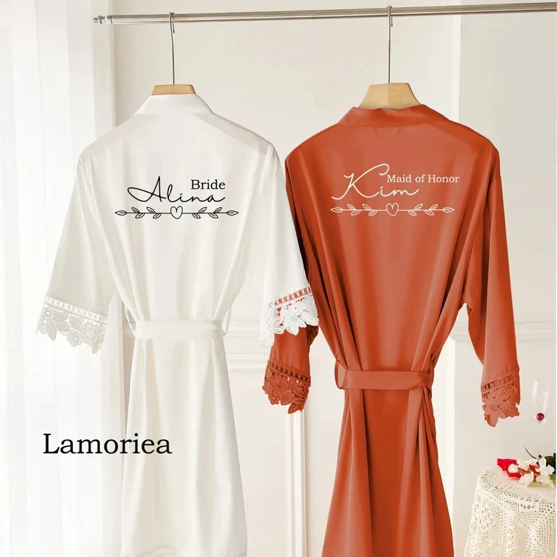 Terracotta Bathrobes Novia Gown 2023 Bridesmaid Lace Robes Bridal Party Wedding Dressing Gown Kimono Team Bride Gifts