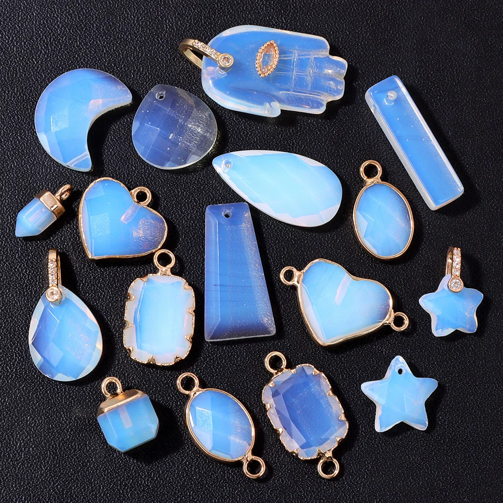 2PCS Natural Opal Stone Pendant Moon Star Oval Shape Healing Beads Charms Pendants for Jewelry Making DIY Accessries  Wholesale