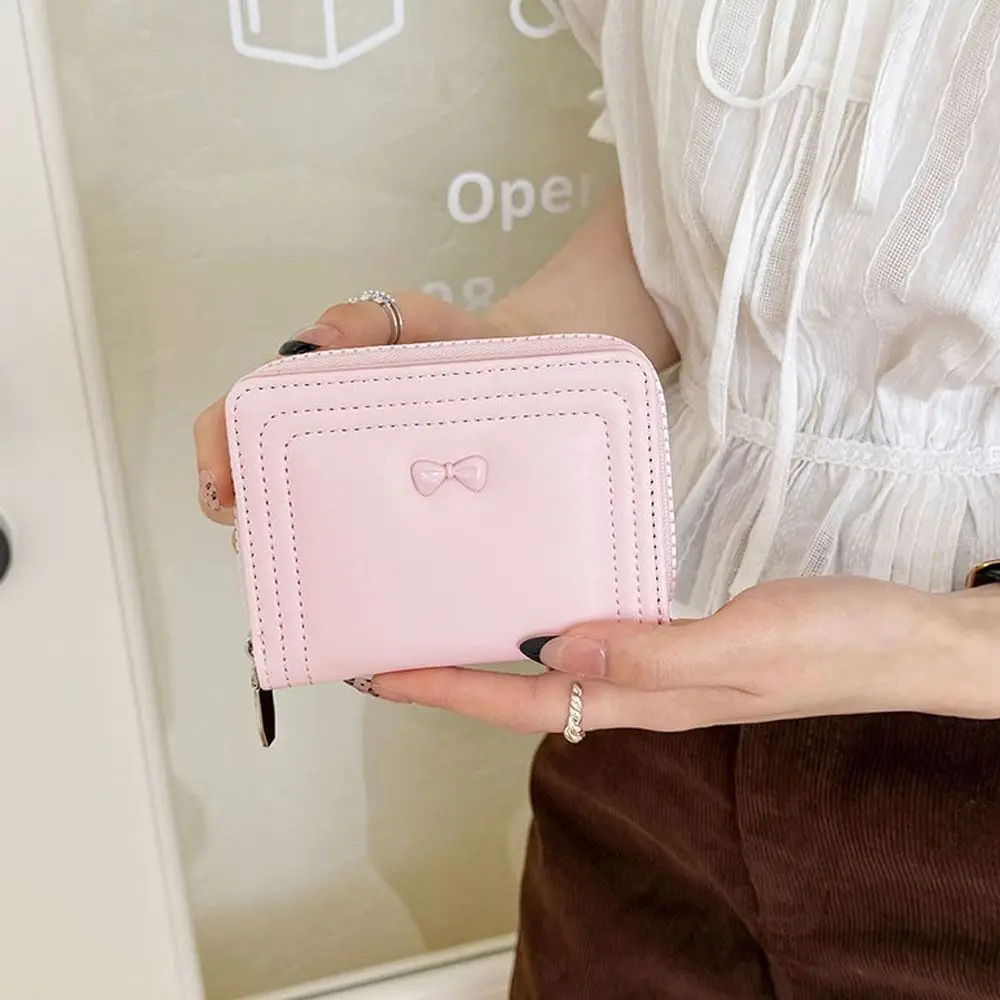 Cute Bow Women's Wallet Short Zipper Student Card Holder Key ID Bank Storage Bags Money Bag Coin Purse For Girls Gifts