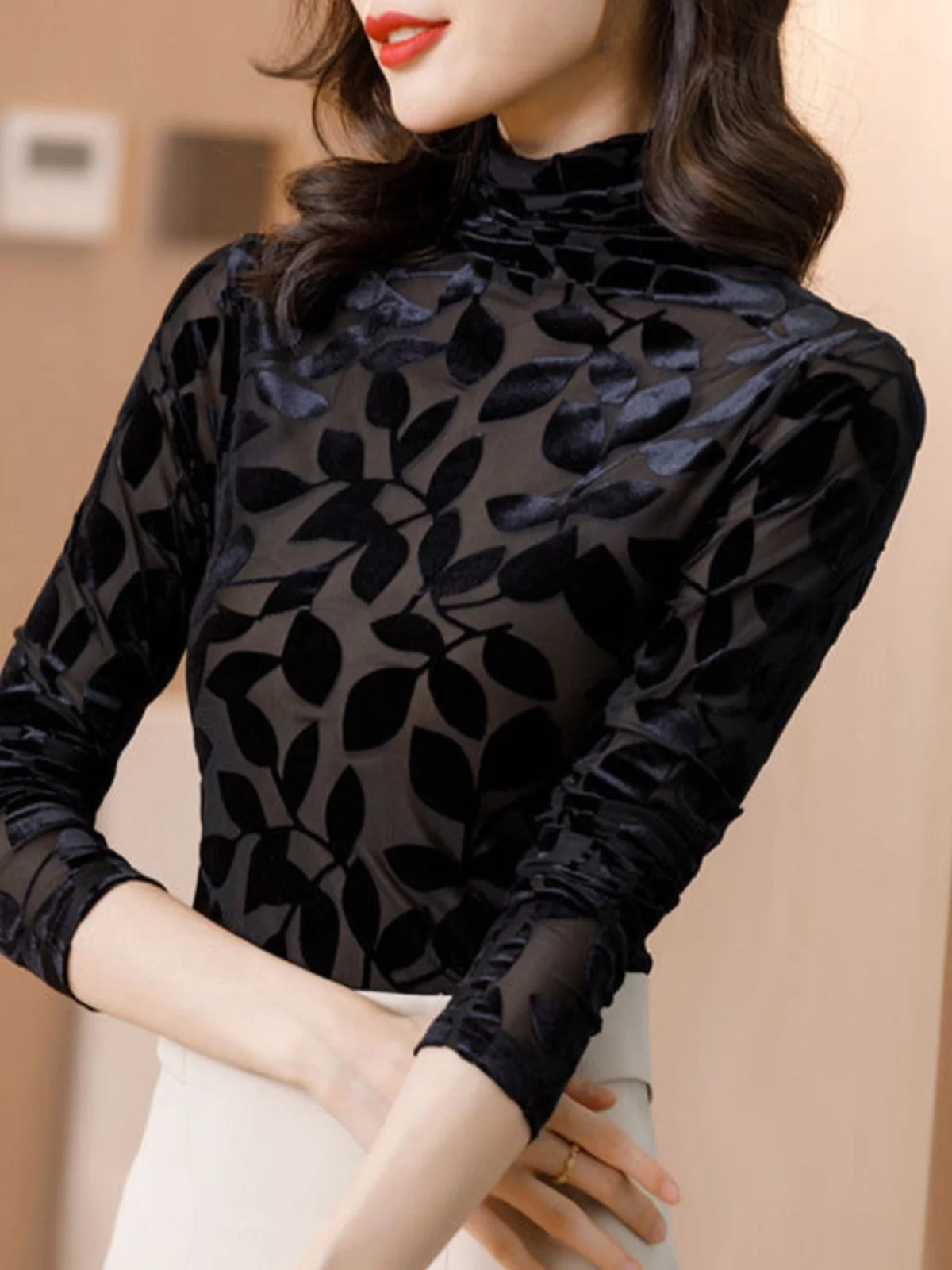 

Ele Velvet Base irt Women's Long Sve Spring Summer Versatile Me Floing Top Inner Wear ort Sve Lace irt