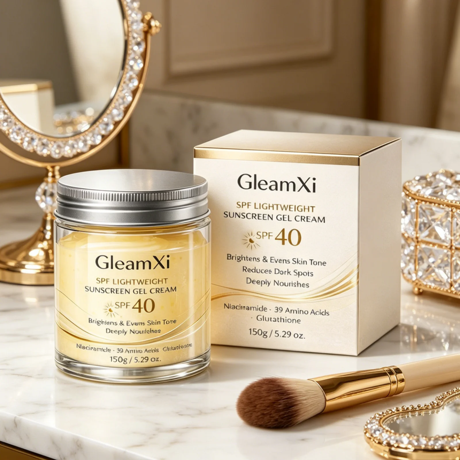 GleamXi Sunscreen Gel Cream UV Protection Even Skin Tone Brightening Skin Moisturizing Deeply Nourishing Physical Sunscreen 150g