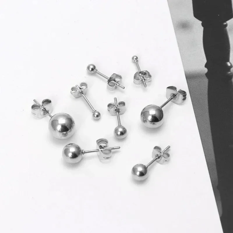 1 Pair Unisex Stainless STEEL PLAIN Round BALL EAR STUDS Upper Ear Stud Earrings 2-10mm Piercing Jewelry