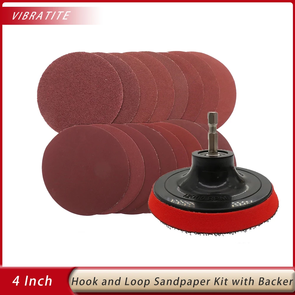 4inch Sanding Disc Set 100mm Hook and Loop Drill Sandpaper Backing Pad with M10 Drill Adapter For Polishing Cleaning Rotary Tool