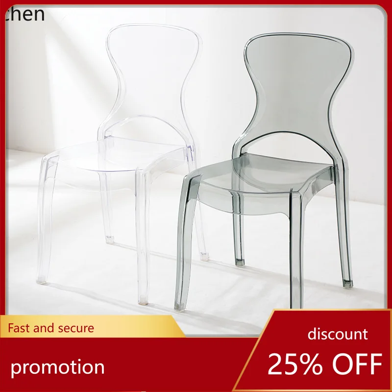 

CZ Acrylic Transparent Dining Chair Creative Plastic Backrest Chair Stackable Cafe Armrest Negotiation Chair