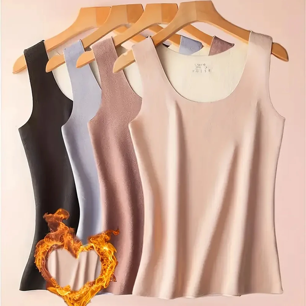 

Термальная майка для женщин, термобелье без рукавов на флисовой подкладке, широкие бретели, теплый базовый слой, жилет для холодной погоды