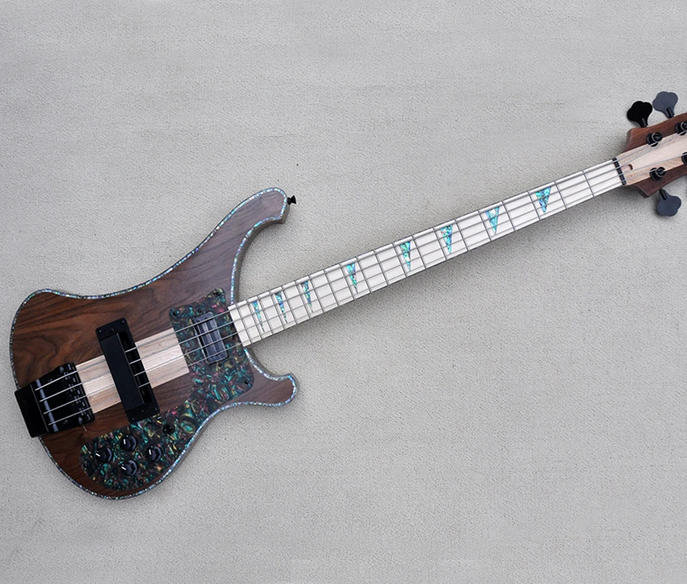 

4 Strings Walnut Neck-thru-body Electric Bass Guitar with Abalone Inlay/Binding,Maple Fretboard