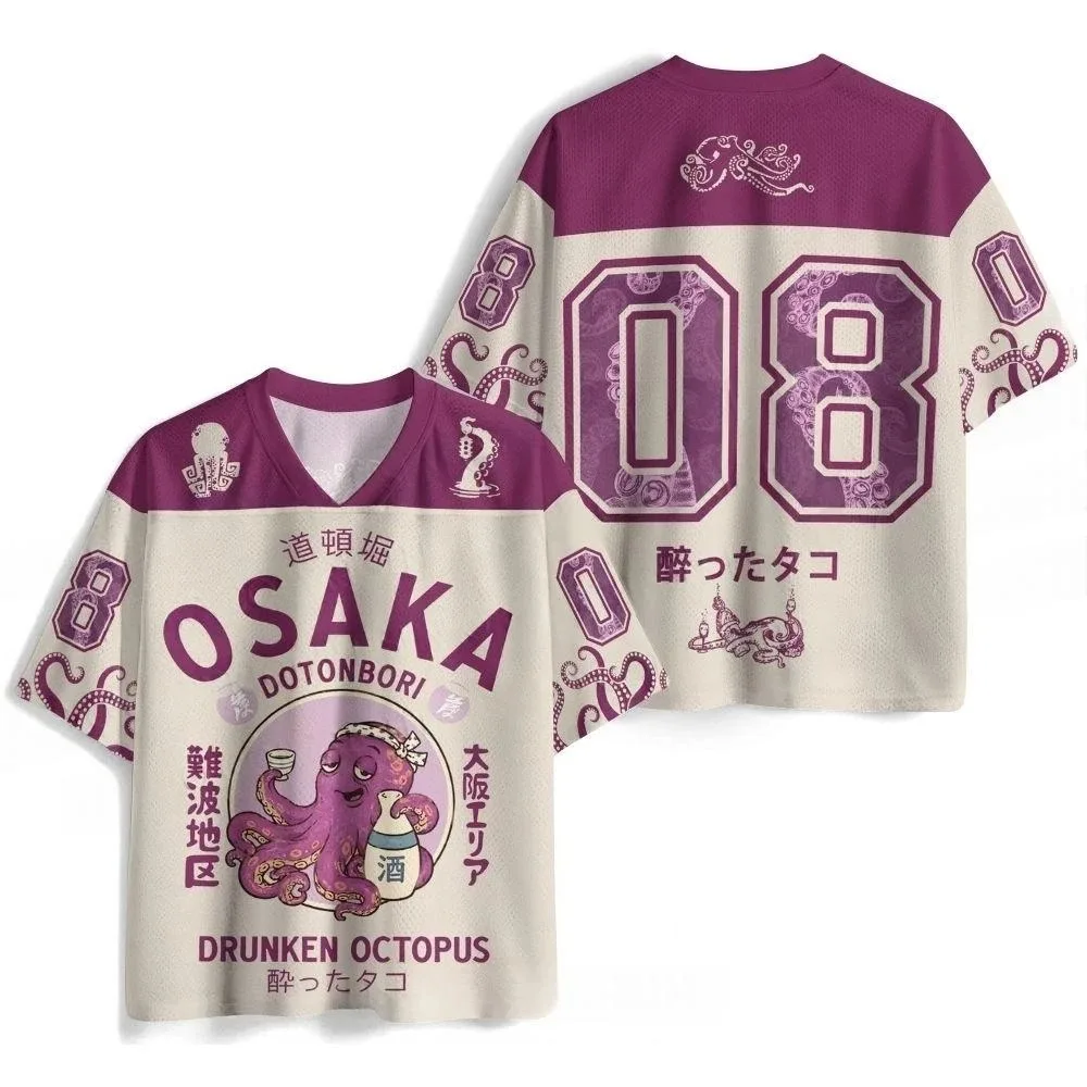 Harajuku Osaka Takudōbashi Drunken Octopus 3D Print Sport Quick-dry Breatha MenV-neck T-Shirt Outdoor Street Casual Parent-child