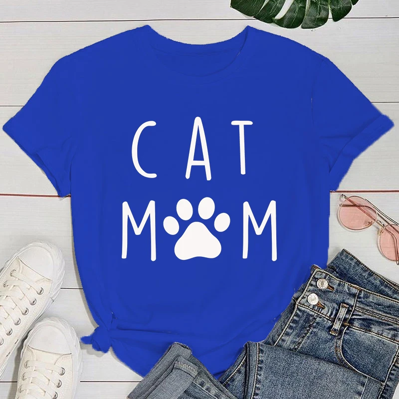 Mother's Day T shirt Fashion Cat Mom Print Hip Hop Short Sleeve Women Summer Cool Casual Outdoor T Shirts Tops