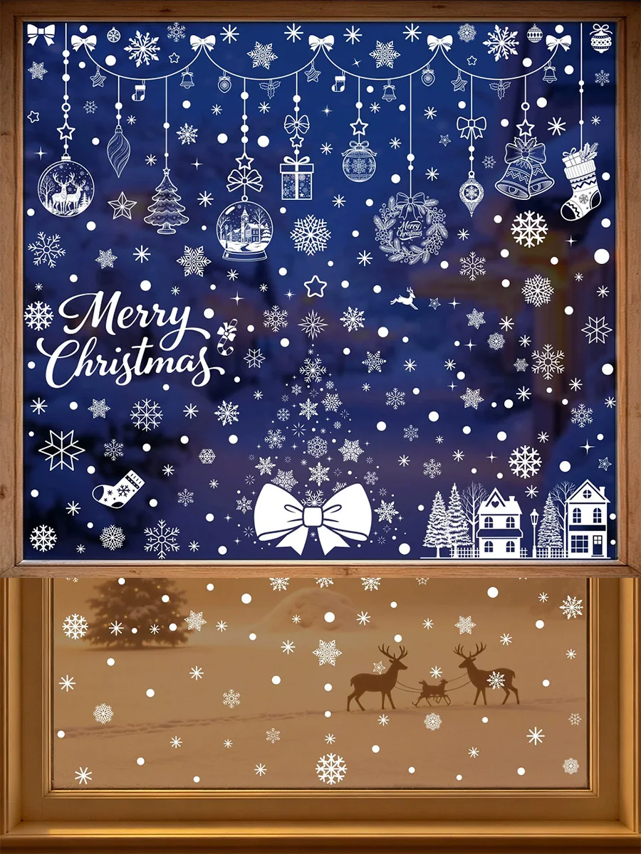 Weihnachtsgirlande Schleife Fensteraufkleber Feiertagsdekoration Hängende Kugel Schneeflocken-Aufkleber Festliche Fensterdekoration