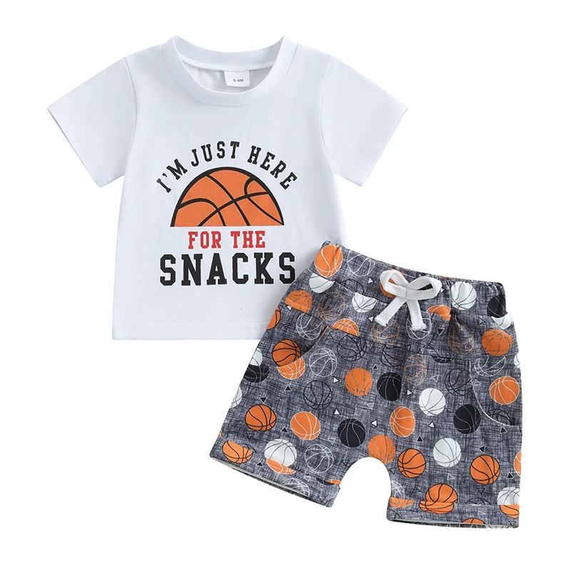 

Baby Boys Summer Outfits Basketball Print Short Sleeves T-Shirt and Elastic Shorts Set for 2 Piece Clothes Set