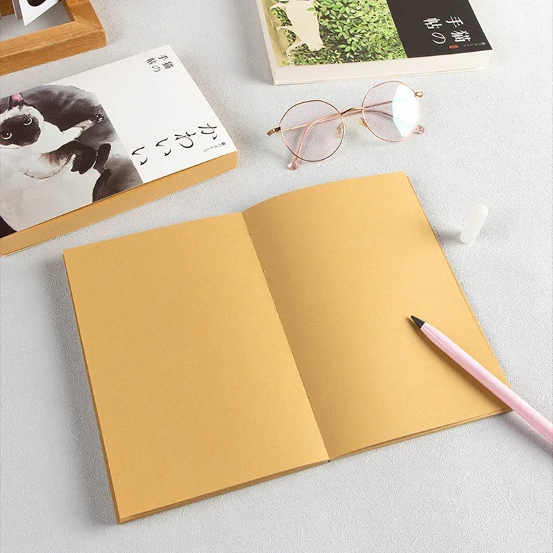 A5 Thick Retro Kraft Blank Sketchbook Diary Drawing Painting Cute Cat Notebook Paper Sketch Book Gifts Office School Supplies