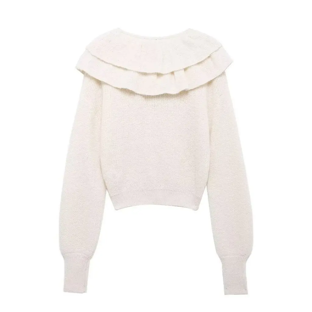 

Winter Fashion Long Sleeve Sweater for Women European American Style Decorative Neckline Laminated A35740
