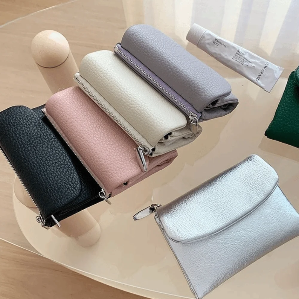محافظ قصيرة بسحاب أنيقة بلون سادة وسعة كبيرة ومحفظة للعملات المعدنية وحامل بطاقات من الجلد الناعم للنساء #4