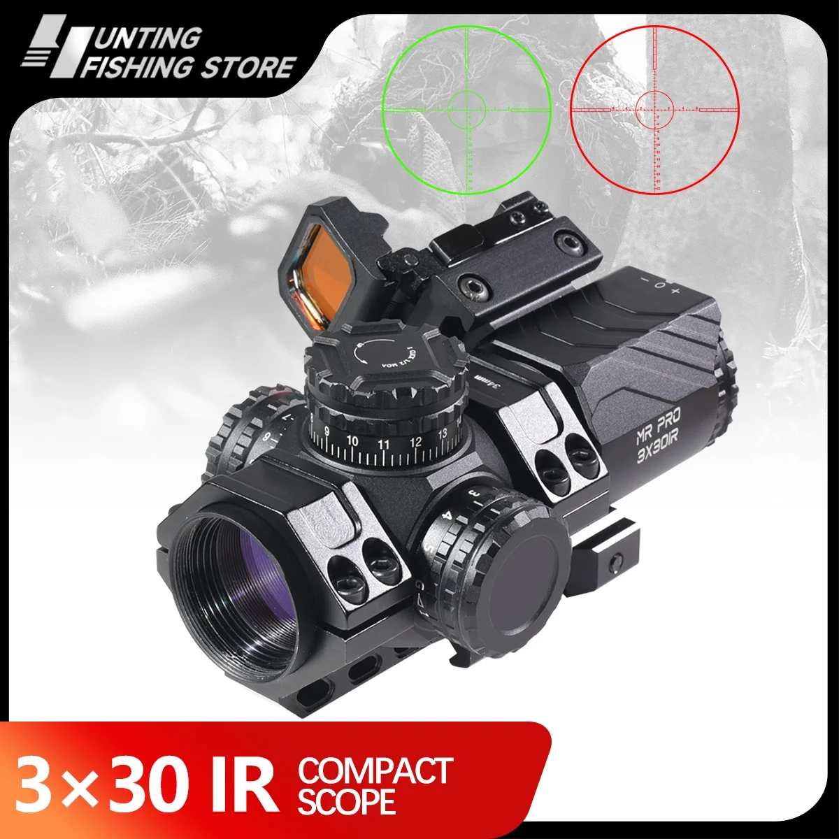 ريفلسكوب تكتيكي للصيد ، بصري ، مدمج ، قوس متقاطع ، قصير ، منظار إيرسوفت ، مسدس ، منظار بندقية ، موازاة 3 × ، سكة 20 ، 3x30IR #2