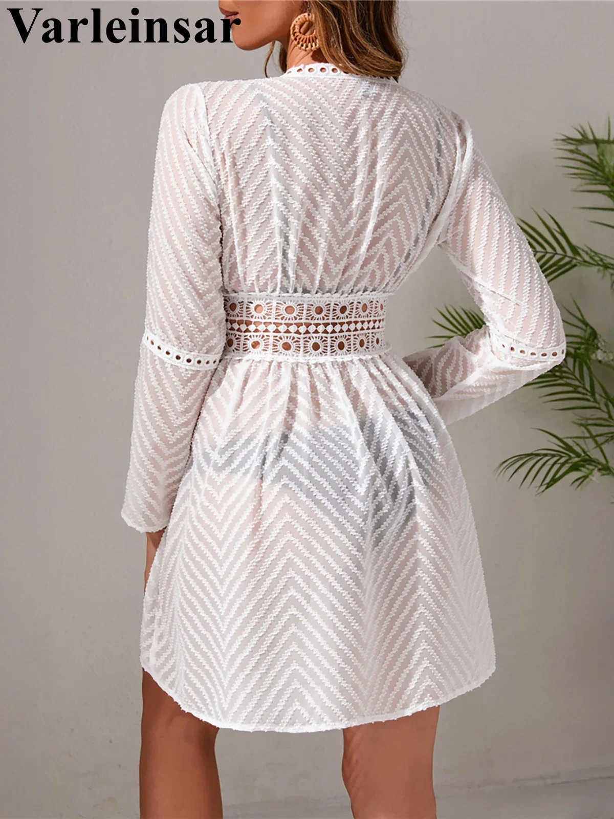 Onda manica lunga scava fuori tunica lavorata a maglia all'uncinetto copricostume copricostumi abito da spiaggia abbigliamento da spiaggia costumi da bagno donna donna V6386