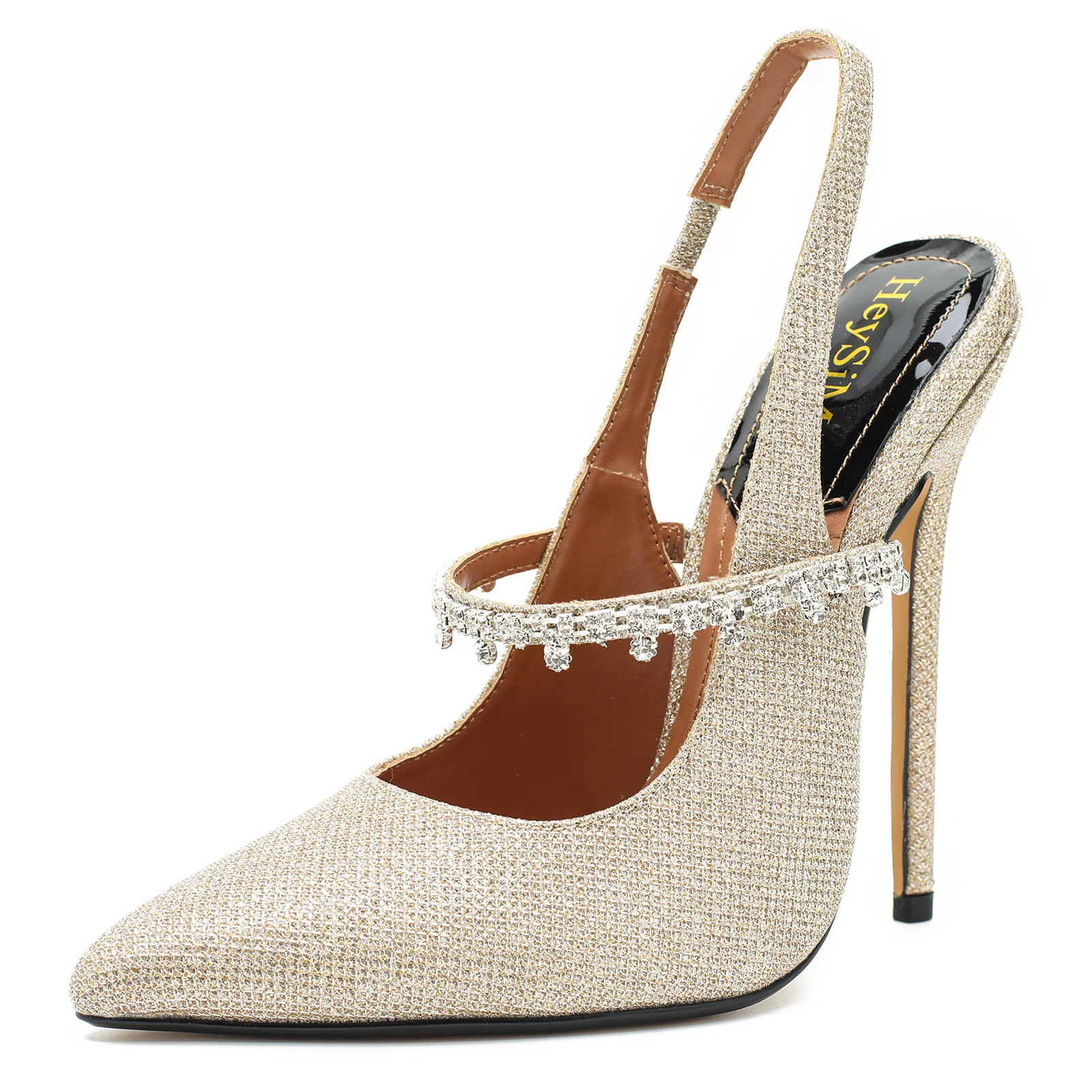 Tacchi a spillo estivi Slingbacks da donna scarpe sandali con fibbia a diamante Zapatos Mujer 15cm tacco sottile décolleté da sposa in oro con punta