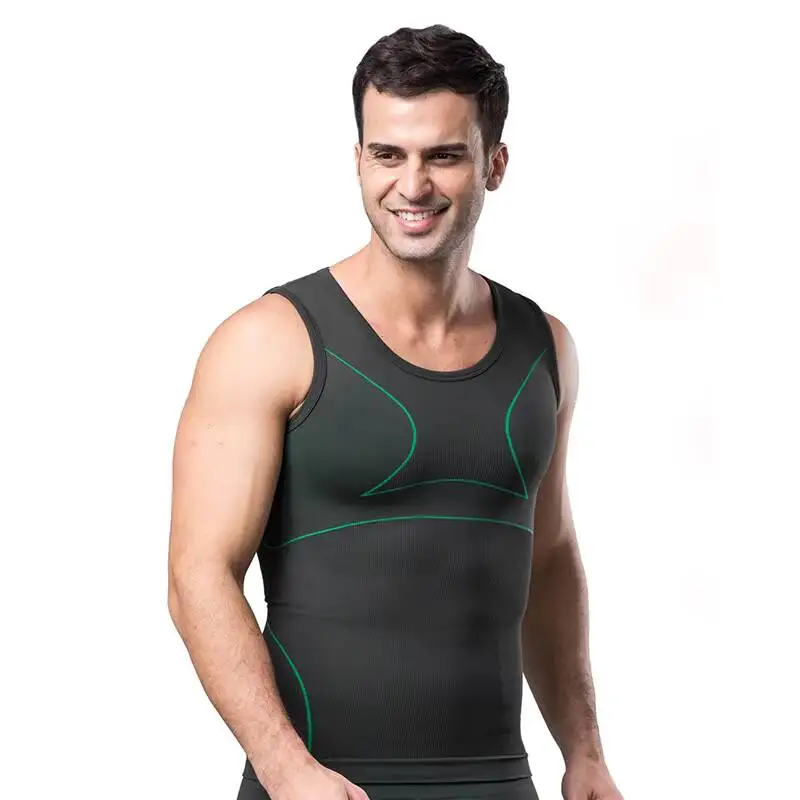 TWCS Men Spandex/Nylon Shapers Strength Belly Tops Slimming Chest Vest Compression Breathable Knitted Seamless Model 23510