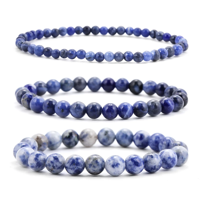 4/6/8mm Natural Stone Blue Sodalite Bead Bracelet Women Men Blue Veins Raw Stone Elastic Rope Bracelet Reiki Healing Jewelry