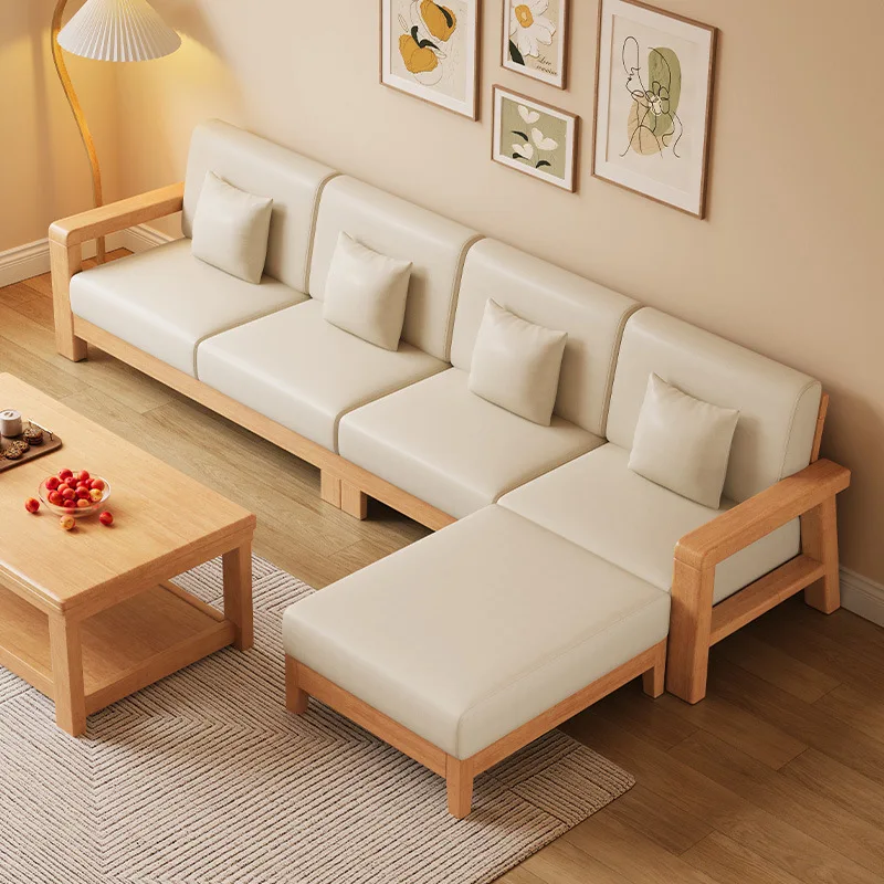 

New Chinese-style solid wood sofa bed dual-purpose living room full solid wood small apartment combination modern simple log fab