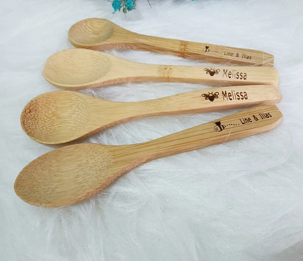 Personalized Bamboo Spoon with Engraved Name, Birthday Gifts, Party Decor, Baby Honey Spoon, Coffee Spoon, High Quality